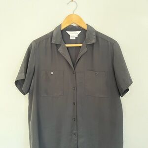 Women’s Vintage Black Short Sleeve Button-up Satin Shirt